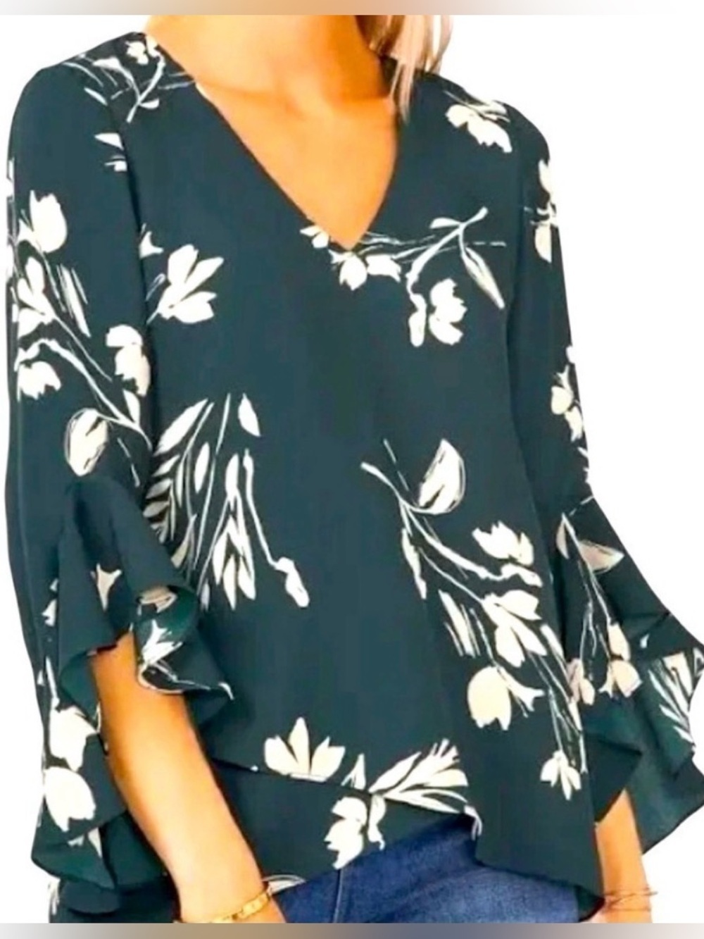 VINCE CAMUTO Women's Floral Whisper Printed Flutter-Sleeve Blouse size S